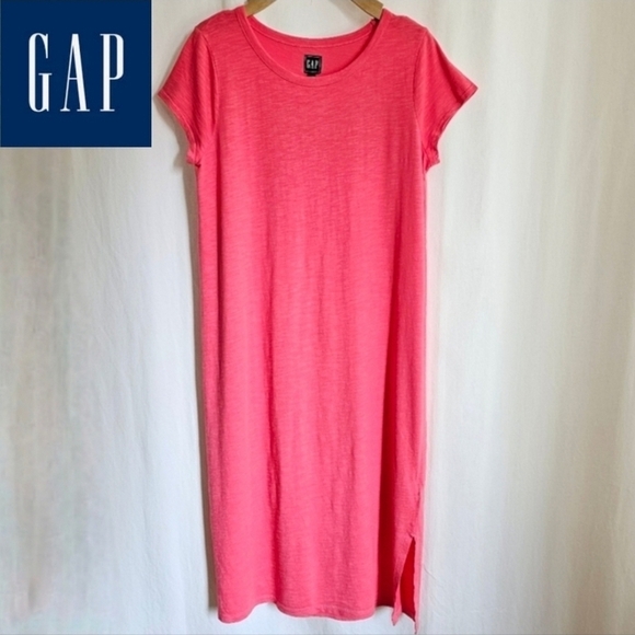GAP Coral Pink Short Sleeve Midi T-Shirt Dress - Picture 1 of 16